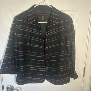 SILKLAND Size Large Black Embroidered 100% SILK SHIRT LINED BLOUSE/JACKET